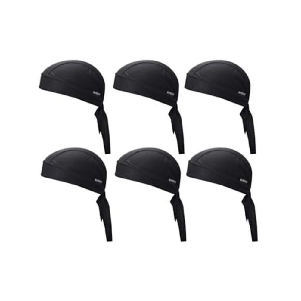 Black Doo Rags Skull Caps Helmet Liner Sweat Wicking Headwrap 6 Pack